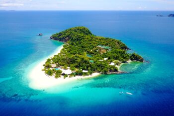 Aerial shot of Discorvery Coron, best island resort in Palawan for luxury vacation.